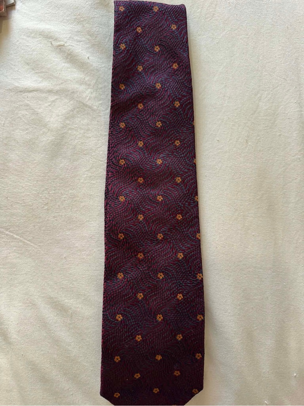 Salvatore Ferragamo Burgundy Silk Tie with Gold Dot Motif
